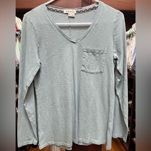 Orvis XS Montana Morning V-Neck Pocket Long Sleeve Blue